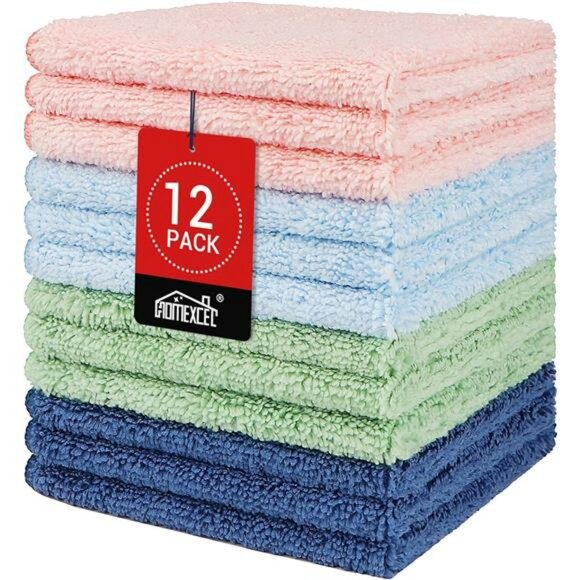 12 Pack Microfiber Washcloths 12x12 Soft Absorbent Face Towel Set Multicolor - Picture 1 of 8